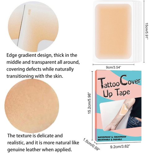 Tattoo Cover Up Patch, Tattoo Cover Up Tape, Ultra Thin Patch for Tattoo Scar and Birthmarks, Invisible Waterproof Skin Tone Concealer Sticker for Covering Up Scars Tattoos, 6 Pcs - Medium Skin