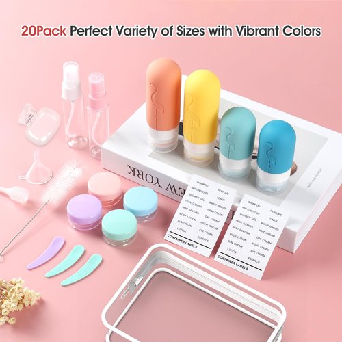 Vipop 20 Pack Travel Bottles for Toiletries,TSA Approved Silicone Travel size Toiletries,Leak Proof Travel Containers for Toiletries,Travel Bottles for Shampoo Conditioner Lotion (Flamingo)