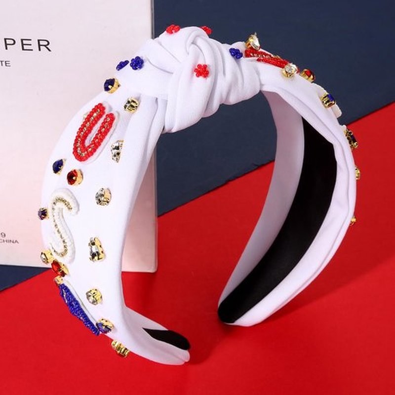 PHALIN American Headband for Women 4th of July Headband Embellished Crystal Rhinestone Knotted Headband USA Star Headband Independence Day Hair Accessories Party Gifts (2PCS C)