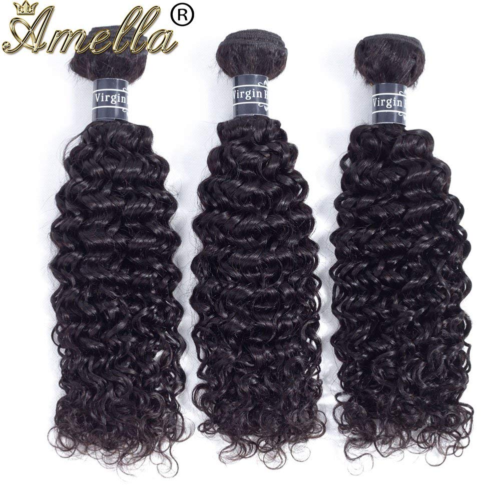 Amella Hair Brazilian Curly Hair 3 Bundles 10 10 12inch Curly Hair 100% Unprocessed Virgin Human Hair Weaves Natural Black Color
