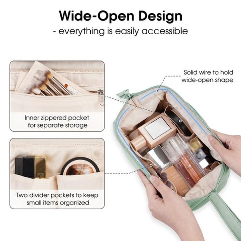 Narwey Large Makeup Bag Women Wide-open Make up Bag Travel Cosmetic Bag Organizer Toiletry Bag for Cosmetics Toiletries Accessories (Mint Green)
