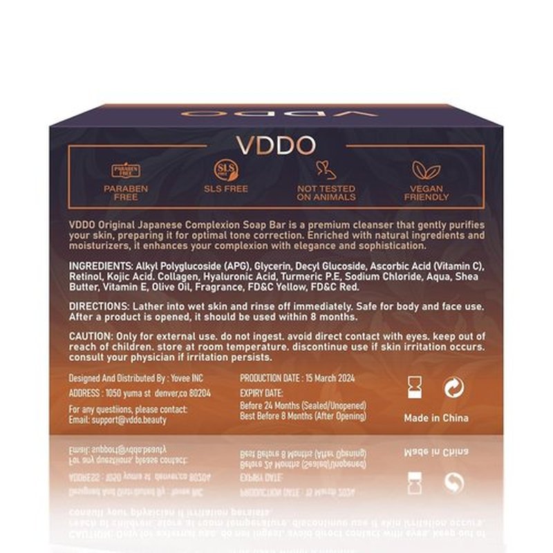 VDDO-Kojic-Acid-Soap, Turmeric Soap for Dark spots with Vitamin C, Vitamin E,Retinol, Collagen, Turmeric - Original,Olive Oil,Hyaluronic Acid for Reduces Dark Spots - 105g*4Pack