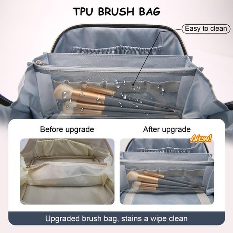 Travel Makeup Bags Cosmetic Organizer Bag: 3-Set Large Capacity Make up Bag - PU Leather Toiletry Bag for Women - Wide Open Portable Pouch with Divider & Handle (02-Dark Blue)