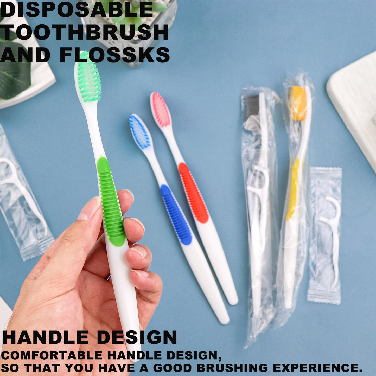 HAIFOTRVA 30Packs Disposable Toothbrushes with Floss,Single Use Individually Wrapped Disposable Travel Toothbrushes and Dental Floss Kit Bulk for Homeless,Airbnb,Dentist,Hotel(5 Colors)
