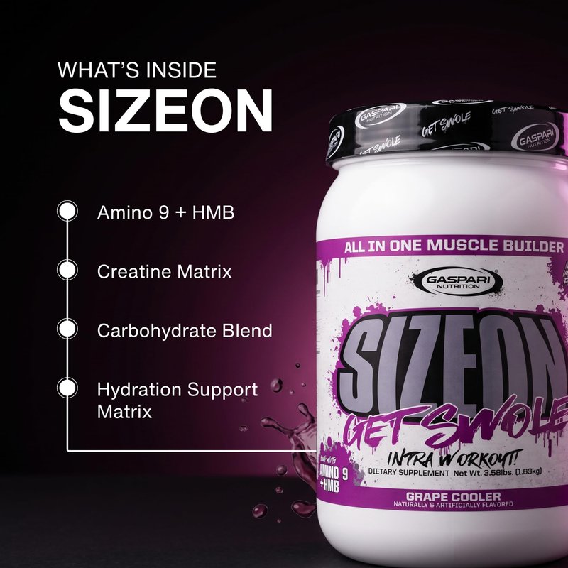 Gaspari Nutrition SizeOn Intra Workout, Whey Protein Powder, The Ultimate Hybrid Intra-Workout Amino Acid & Creatine Formula, Increased Muscle Volume & Recovery (3.59 Pounds, Orange Cooler)