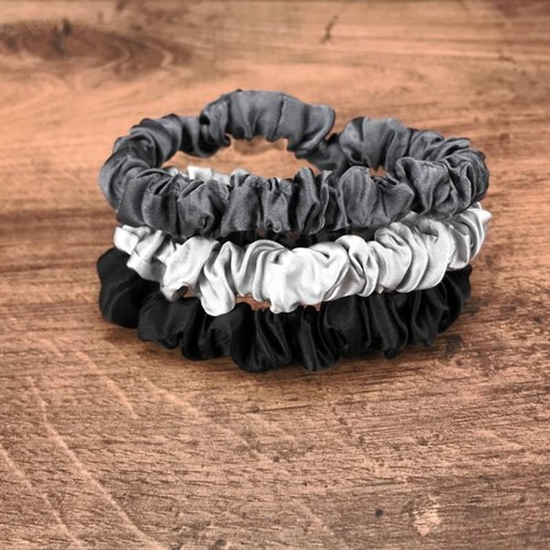 Celestial Silk Mulberry Silk Scrunchies for Hair (Small, Silver, Charcoal, Black)
