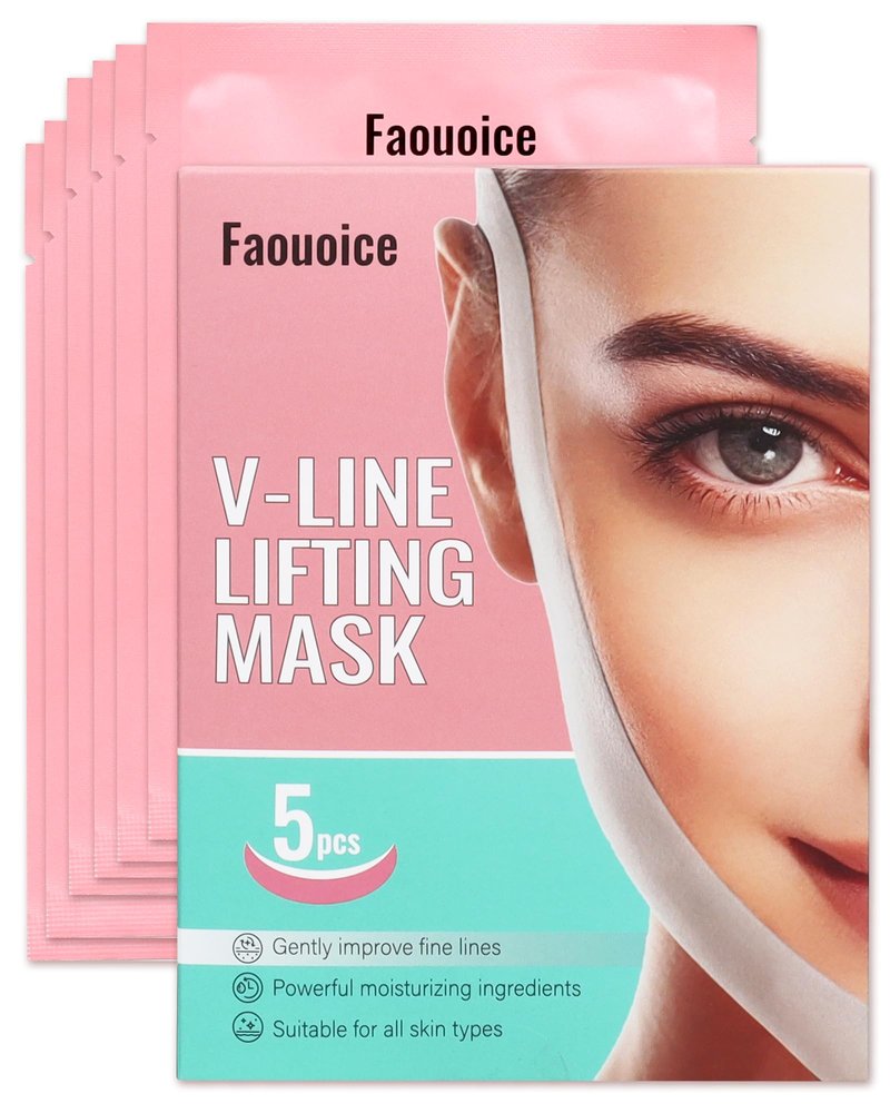 Faouoice V-Line Lifting Collagen Face Mask (5 Pcs), Double Chin Reducer with Hyaluronic Acid & Aloe Vera, Deep Collagen Face Mask for Women, Chin Lifting Masks Jawline Shaper Neck Wrinkle Patches