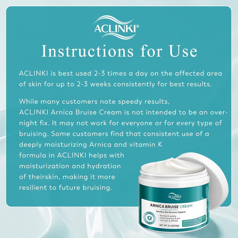 ACLINK Arnica Bruise Cream for Bruising & Swelling Relief, Arnica Montana with Vitamins K, C & E, Fast Absorbing Non-Greasy Moisturizing Cream for Thin Sensitive Skin on Face,Fragrance Free, 4.2 oz