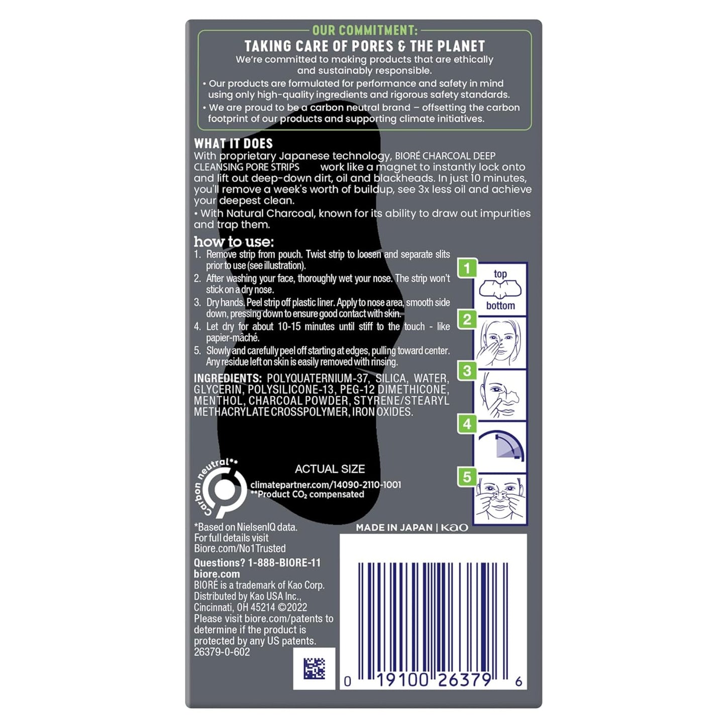 Bioré Men's Blackhead Remover Pore Strips, Charcoal Deep Cleansing Nose Strips for Blackhead Removal on Oily Skin, 6 Count (Pack of 4)
