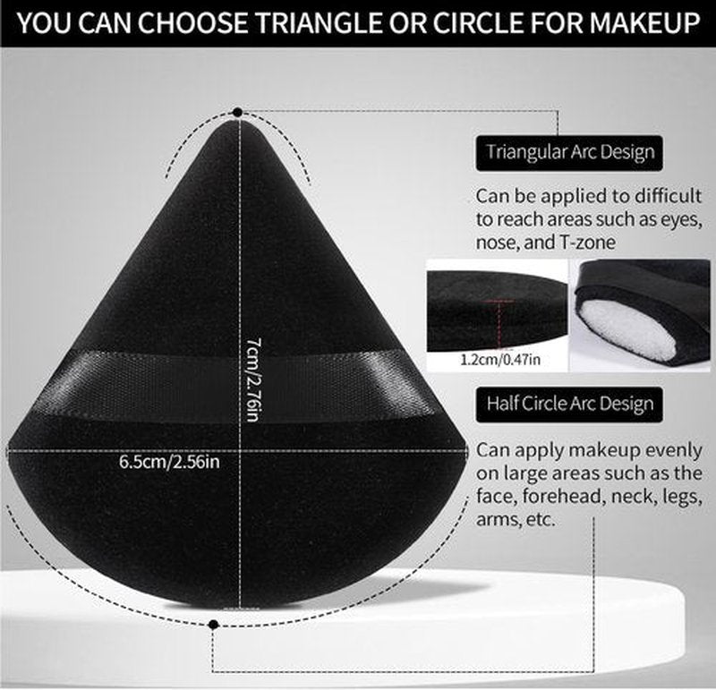 Pimoys 6 Pcs Powder Puff Face Soft Triangle Makeup Puff Velour Makeup Sponge Beauty Blender for Loose Powder Stocking Stuffers for Women (Black)