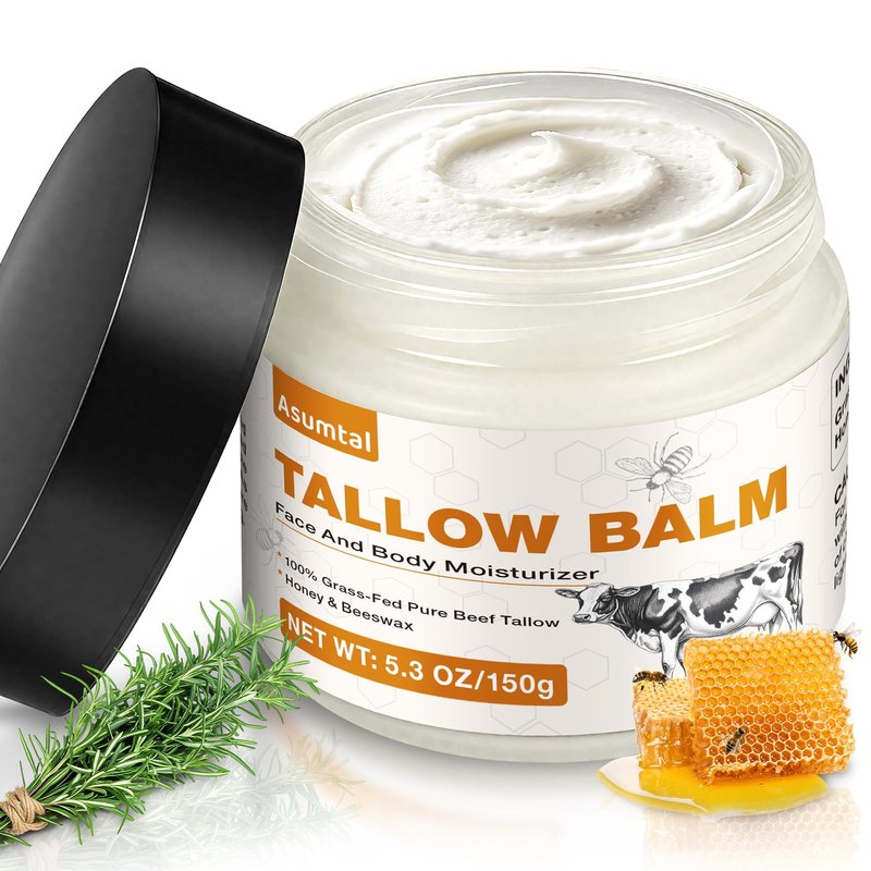 Asumtal Tallow and Honey Balm - Beef Tallow for Face & Skin Moisturizer, Deep Hydration for Dry & Sensitive Skin, Multi-Use Hydration for Night Cream & Full Body Care (5.3 Oz)