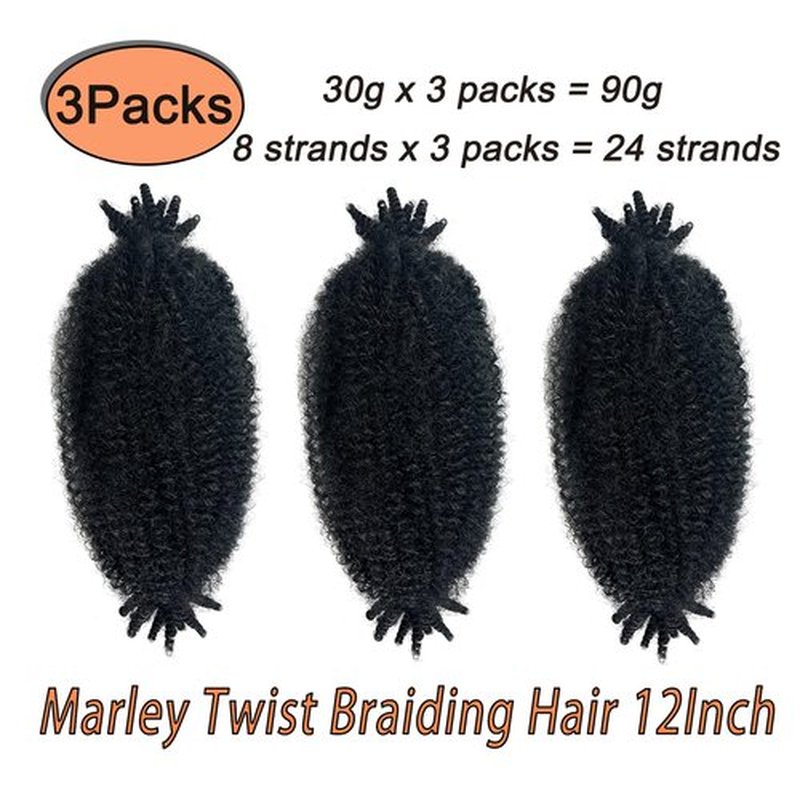 3 Packs Marley Twist Braiding Hair, 12 Inch Pre-Separated Springy Afro Twist Hair Kinky Twist Crochet Hair Braids for Distressed Soft Locs Spring Twist Hair for Women (12 Inch (Pack of 3), 1B)