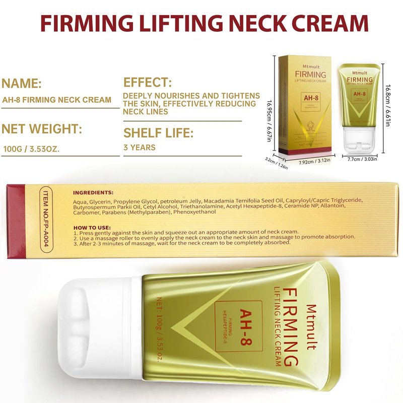Mtmult AH-8 Firming Neck Cream, Neck Creams for Tightening and Firming, Neck Cream Tightening Lifting Sagging Skin, Hydrolyzed Collagen, Ceramide NP, Allantoin, Lifting Cream for Women & Men (Pack 2)