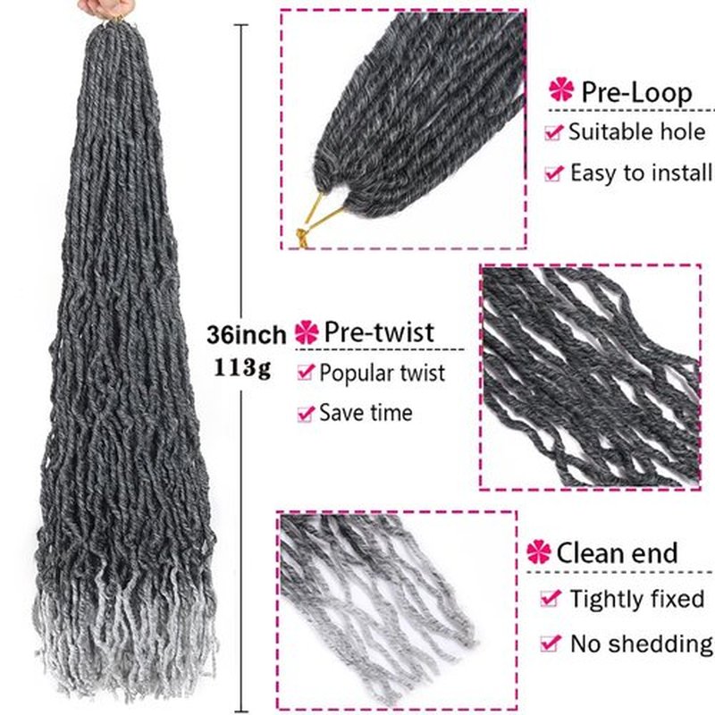 36inch Soft New Faux Locs Colorful Long Goddess Locs Crochet Hair 6packs Natural Pre Looped Natural Crochet Braid Curly Wave Braiding Hair (36 Inch (Pack of 6), TGrey)