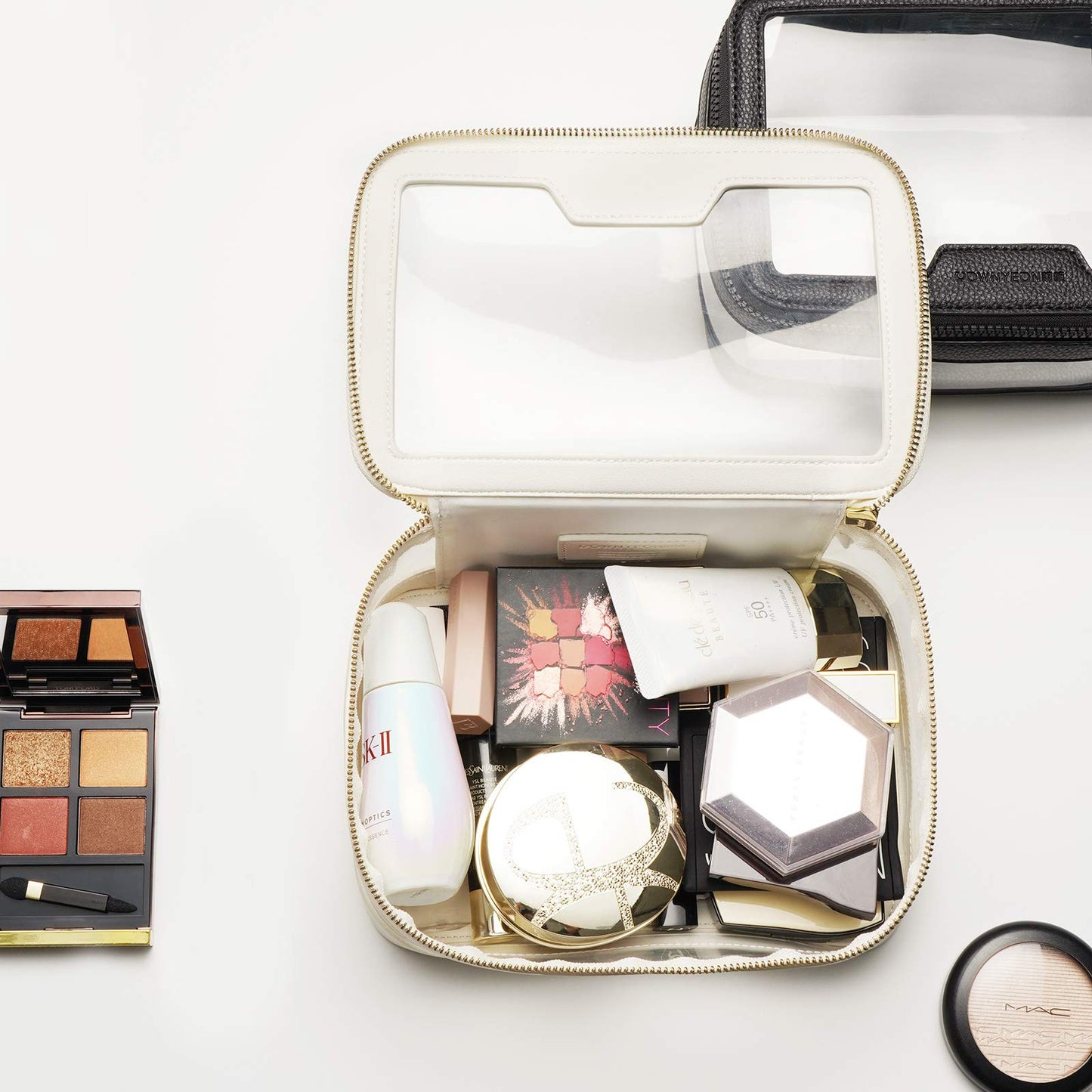 Rownyeon Clear Makeup Case Toiletry Bag Multipurpose Travel Makeup Train Case Portable Cosmetic Organizer Transparent Storage Bag White