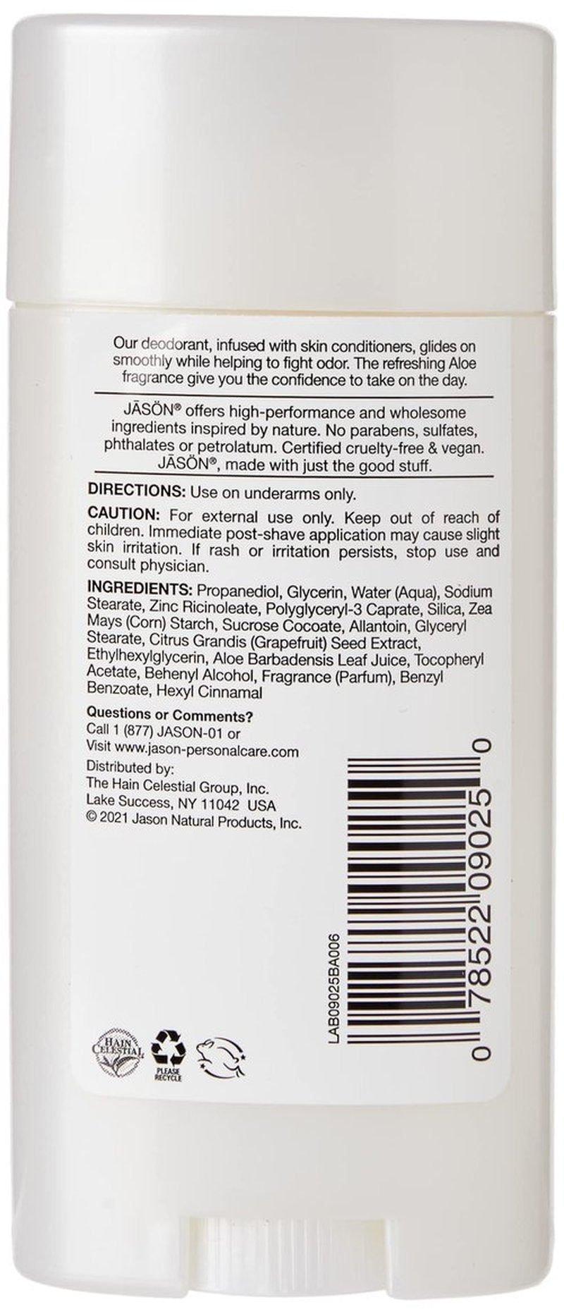 Jason Aluminum Free Deodorant Stick, Soothing Aloe Vera, 2.5 Oz (Packaging May Vary)