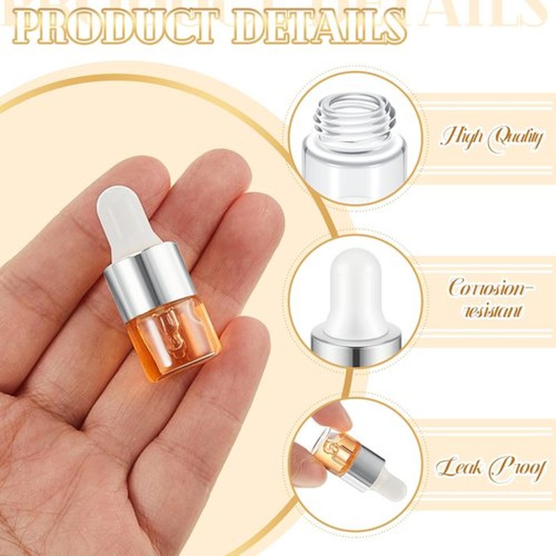 Didaey 100 Pcs Mini Glass Dropper Bottle Bulk, 1 ml Sliver Clear Essential Oil Dropper Bottles Small Tincture Empty Bottles Sample Containers Perfume Liquid Vials with Cap for Traveling