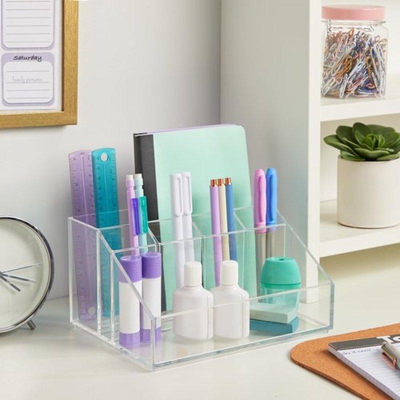STORi Chloe Clear Plastic Stackable Vanity Makeup Organizer | Rectangular 6-Compartment Holder for Cosmetics, Brushes, Eyeshadow Palettes, & Beauty Supplies | Made in USA