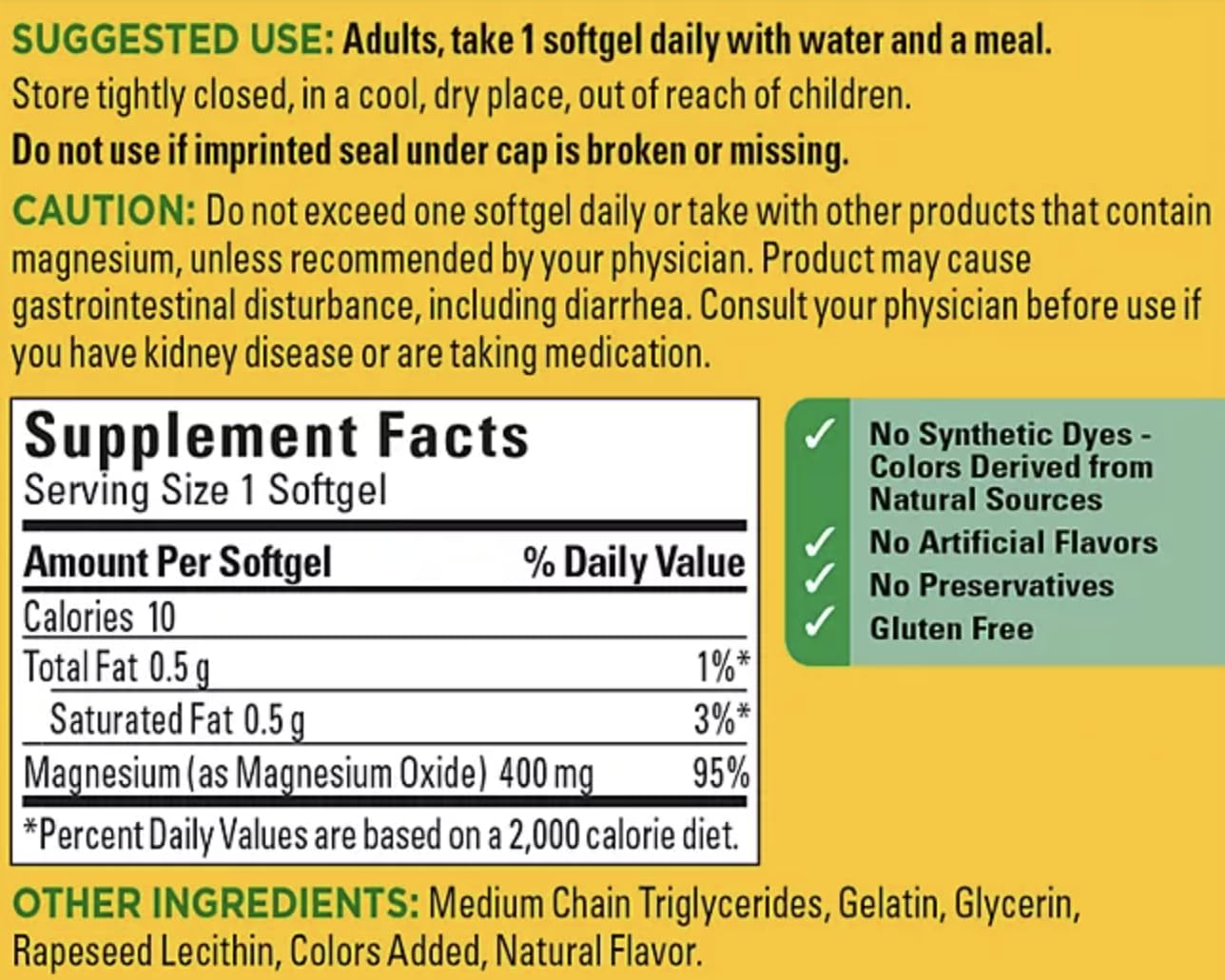 Nature Made High Potency Magnesium 400 mg - 150 Liquid Softgels,(Pack of 2)