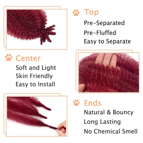 Marley Twist Braiding Hair, Pre-Separated Springy Afro Twist Hair Kinky Twist Crochet Hair Braids for Distressed Soft Locs Spring Twist Hair for Women (Bug#, 12 Inch(Pack of 3))