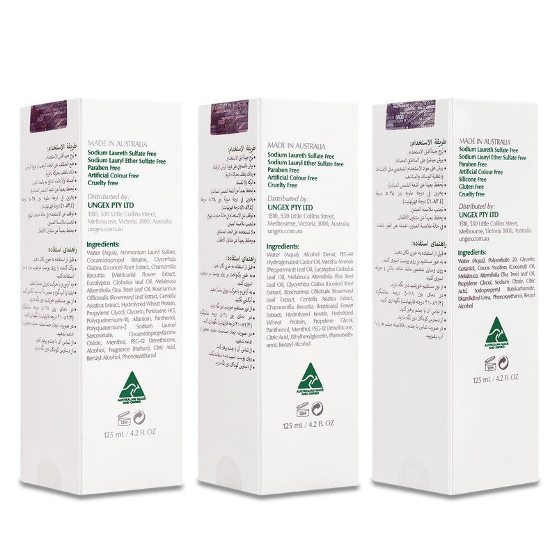 Ungex Essential Kit A1 | 4in1 Skin and Scalp Care Set | Cleansers, Hair Tonic and Skin Mist | Made in Australia | EKA1