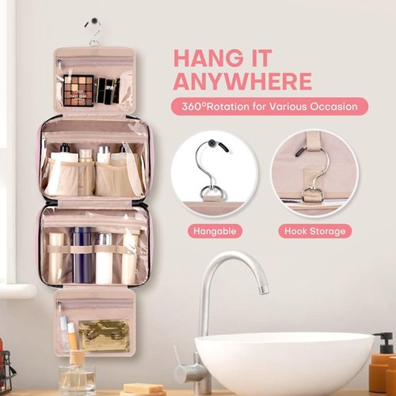 BALULHG Travel Toiletry Bag for Women with Hanging Hook Traveling Essentials Organizer Water-Resistant Hanging Makeup and Toiletry Bag for Cosmetic Toiletries Make-Up,039-Small-Pink