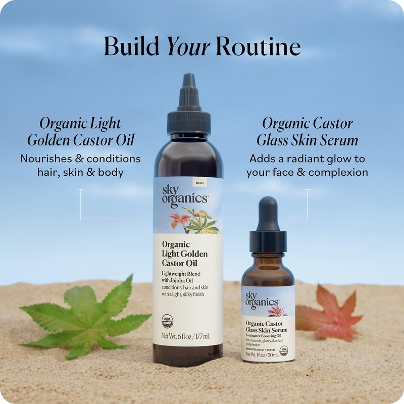 Sky Organics - Organic Castor Glass Skin Serum (1 fl oz/30 mL) Dermatologist Tested Natural Face Serum - Organic Castor Oil for Face, Neck, Chest - Jojoba Oil - Vegan, Cruelty Free, Beauty, Skin Care