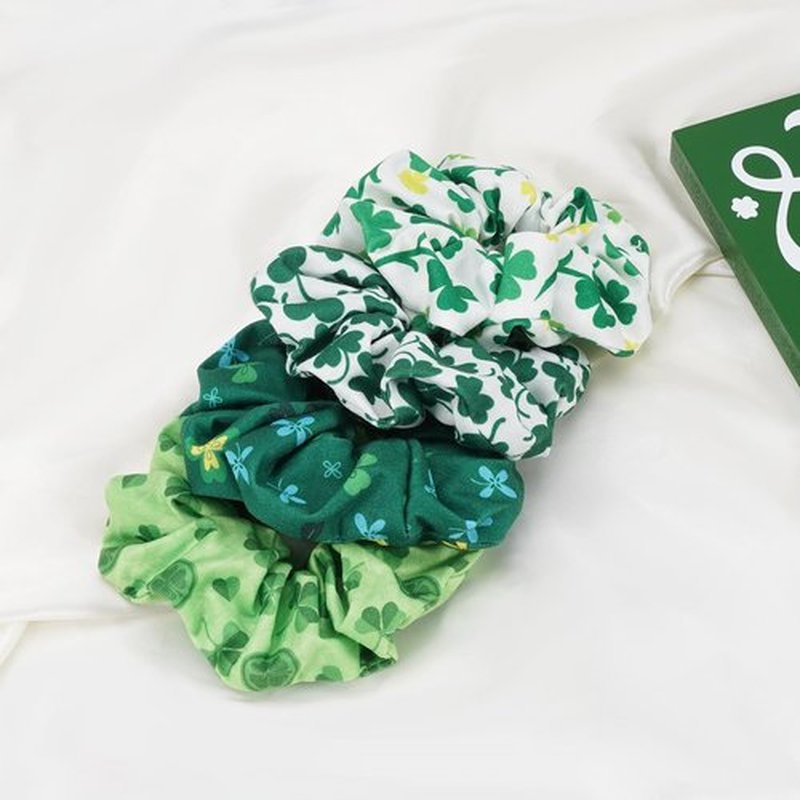 Jocbean St. Patrick's Day Hair Scrunchies Green Shamrock Hair Ties for Women