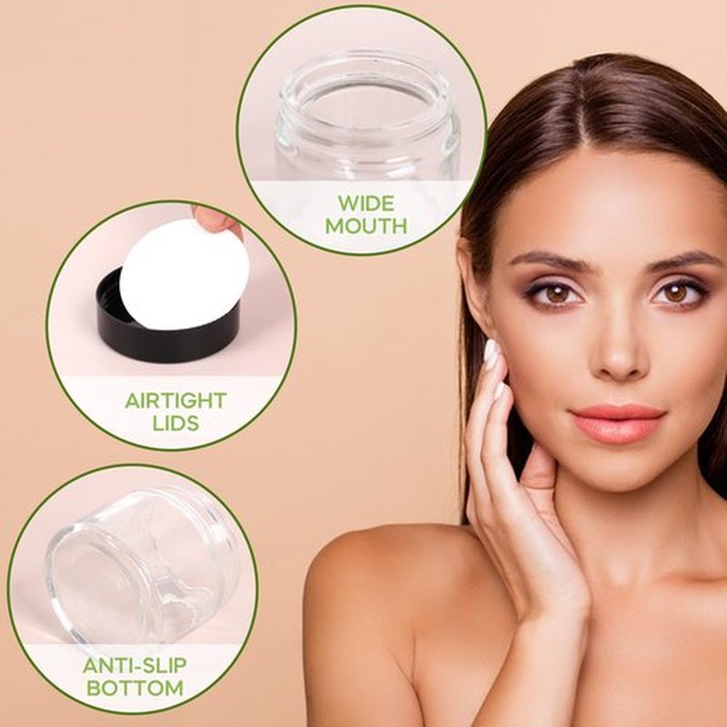 Jaisie.W 2 oz Glass Jars with Lids 24Pack- Portable Small Glass Jars with Lids 2 oz,Empty Cosmetic Jars for Lotions,Scrubs(2fl. oz, Set of 24)