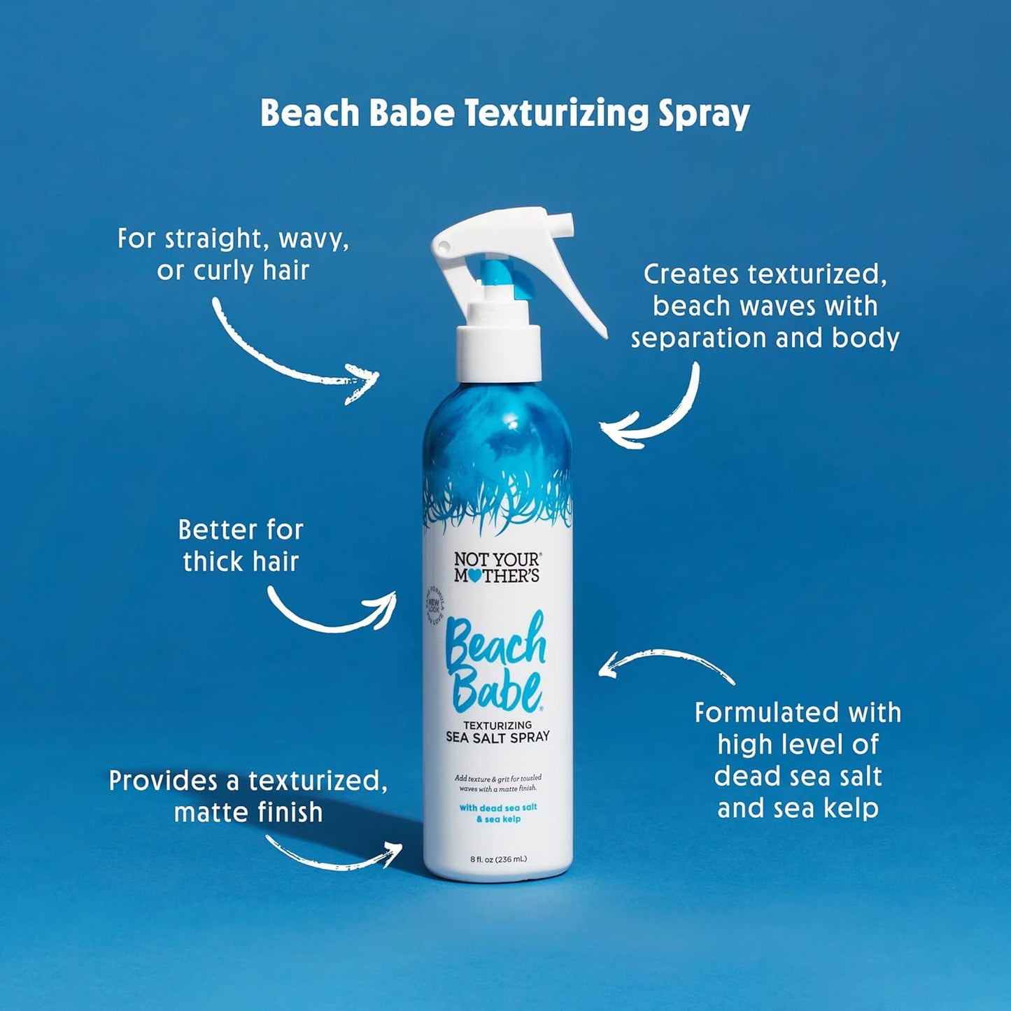 Not Your Mother's Beach Babe Sea Salt Spray - For Tousled Hair Texture with Matte Finish (8 fl oz, 3-Pack)