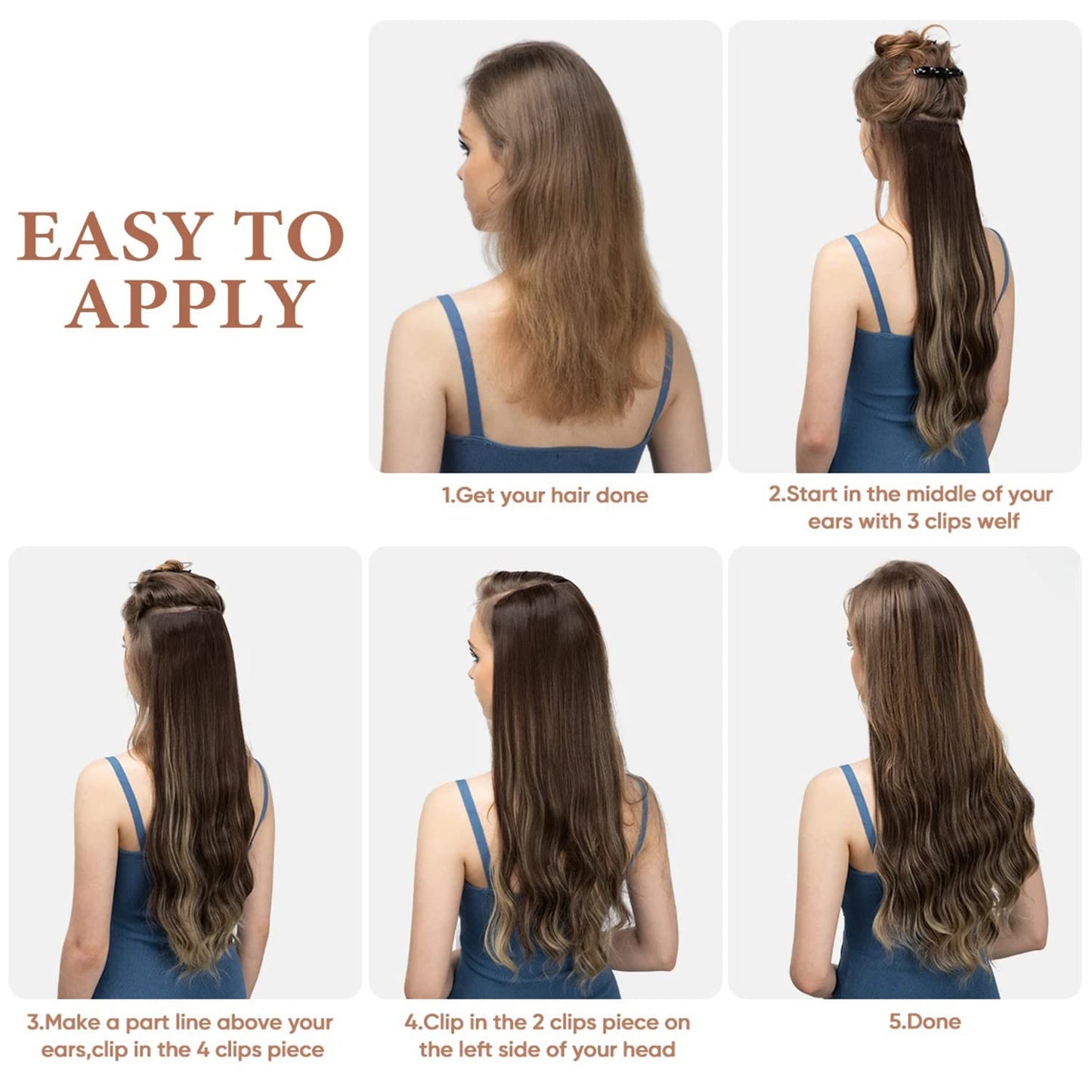 ELIO Clip in Hair Extensions, 20 Inch 6PCS Synthetic Long Thick Wavy Hair Clip Ins Extensions Double Weft Hairpieces Full Head For Women Extension 240g(8.47oz) (Balayage Dark Brown to Chestnut)