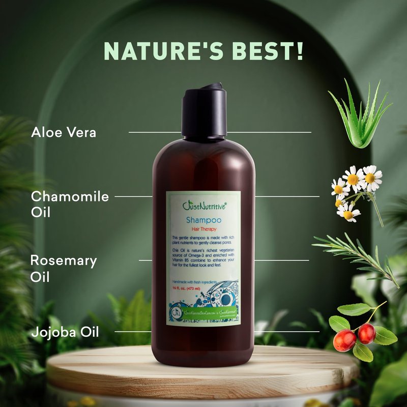 Just Nutritive Hair Loss Shampoo for Thinning Hair, Supports Thicker Fuller Looking Hair, Saw Palmetto Nettle Root Rosemary Oil, Scalp Stimulating, Sulfate Free, Men and Women, 16 oz