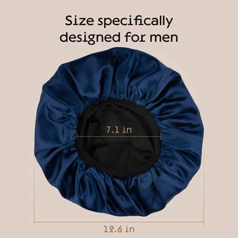 Niagara Satin Bonnet Men - Blue Bonnet for Sleeping Men - Reversible Night Cap - Mens Bonnet for Curly Hair - Large Bonnet with Double Layer (Black/Blue)