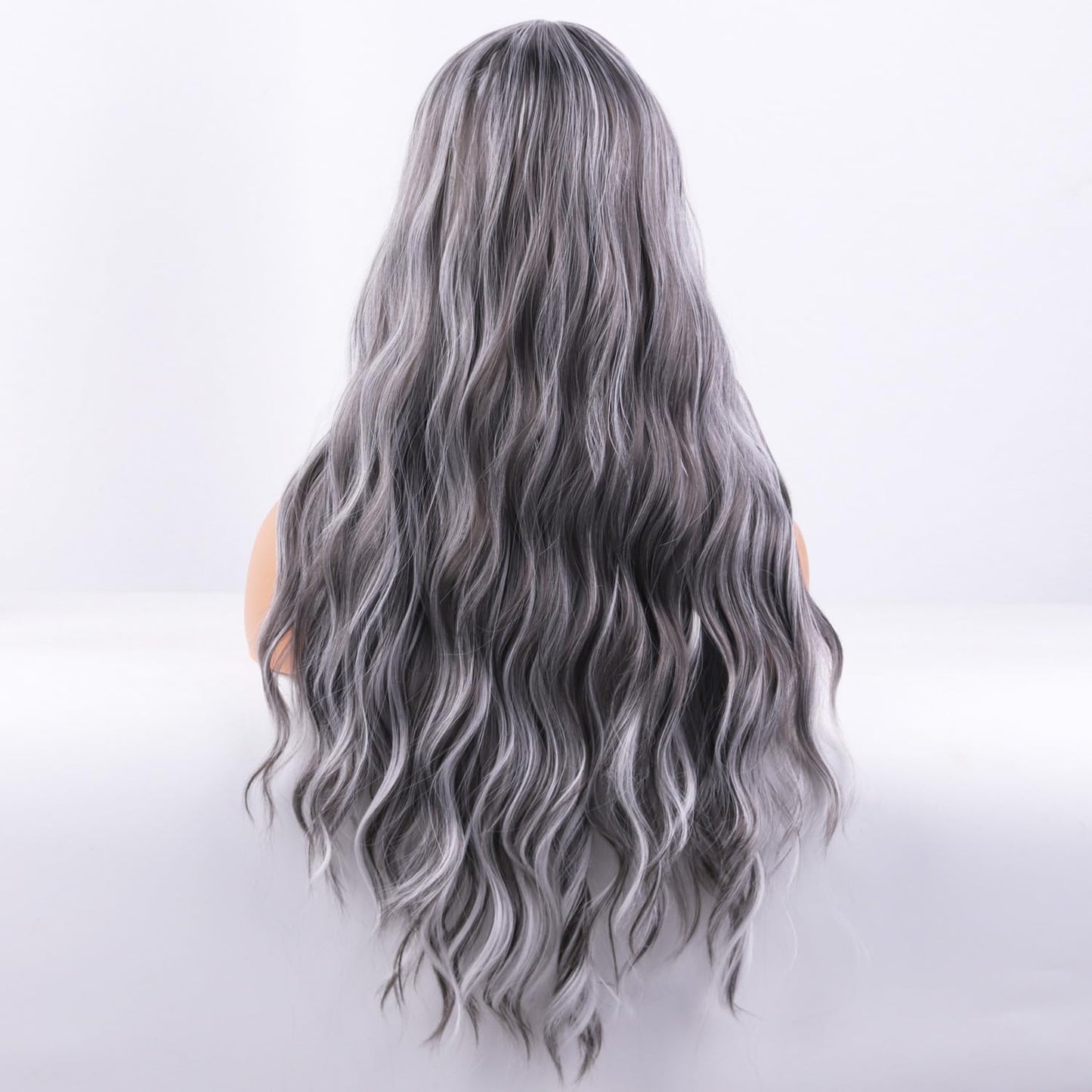 BERON Grey Wig Long Wavy Wigs Mix Gray Wigs for Women Highlight Silver Wavy Wigs Gray Long Curly Wig