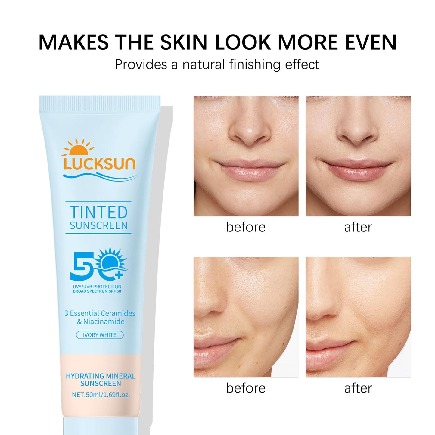 Tinted Mineral Sunscreen SPF 50-2-in-1 Makeup & Sunscreen for Natural Glow, Broad Spectrum Protection + Skincare Benefits All Skin Types (#002, 1.69 Fl Oz (Pack of 1))