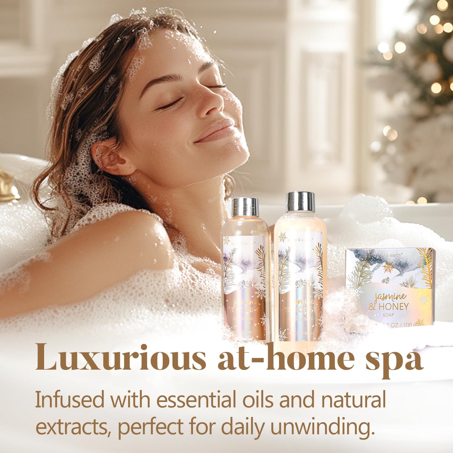 Jasmine & Honey Gift Set for Women - Luxurious Bubble Bath & Hand Cream - Perfect Holiday Gift Basket