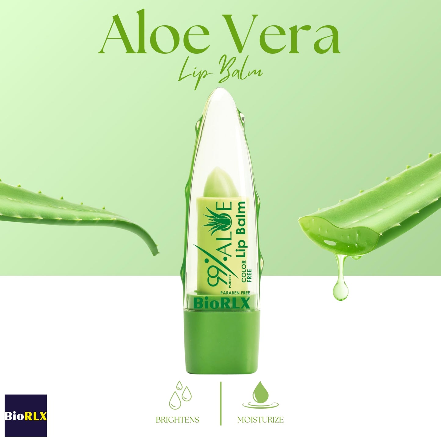 BioRLX 99% Purity Aloe Vera Color-Free Lip Balm - Natural Moisturizing Unisex Lip Care for Hydrated and Radiant Lips (Aloe - Color Free, 0.12 Ounce (Pack of 1))