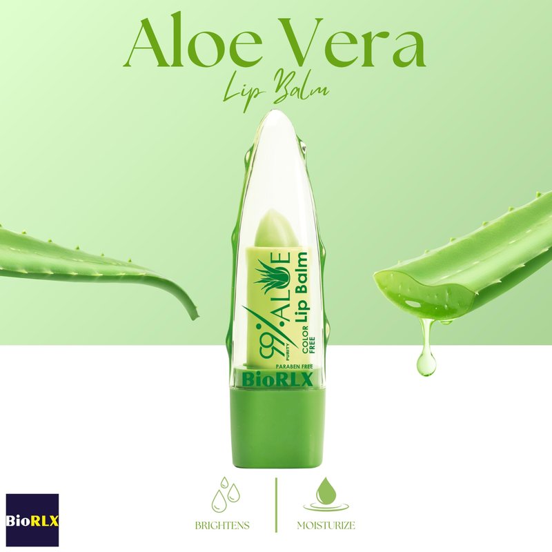 BioRLX 99% Purity Aloe Vera Color-Free Lip Balm - Natural Moisturizing Unisex Lip Care for Hydrated and Radiant Lips (Aloe - Color Free, 0.12 Ounce (Pack of 1))