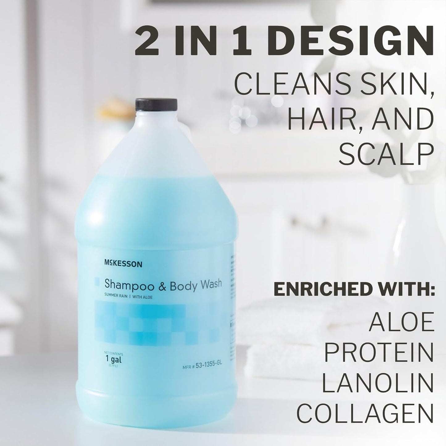 McKesson Body Wash and Shampoo - 1 Gallon Bulk Refill Full Body Wash with Aloe, Cucumber Melon Scent - Sensitive Skin & Hair 2‑in‑1