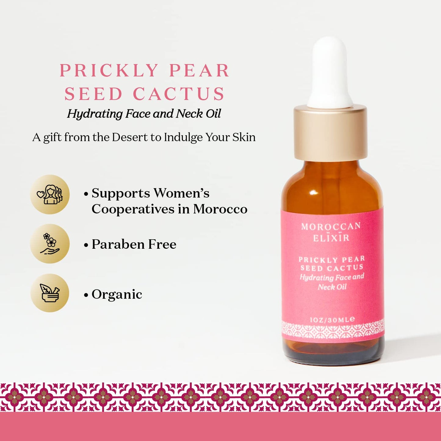 Moroccan Elixir Prickly Pear Face & Neck Cactus Oil For Woman | Restore Aging, Increases Hydrating, & Supports Skin Health | Enriched with Antioxidants, Minerals & Vitamin K | 1 oz