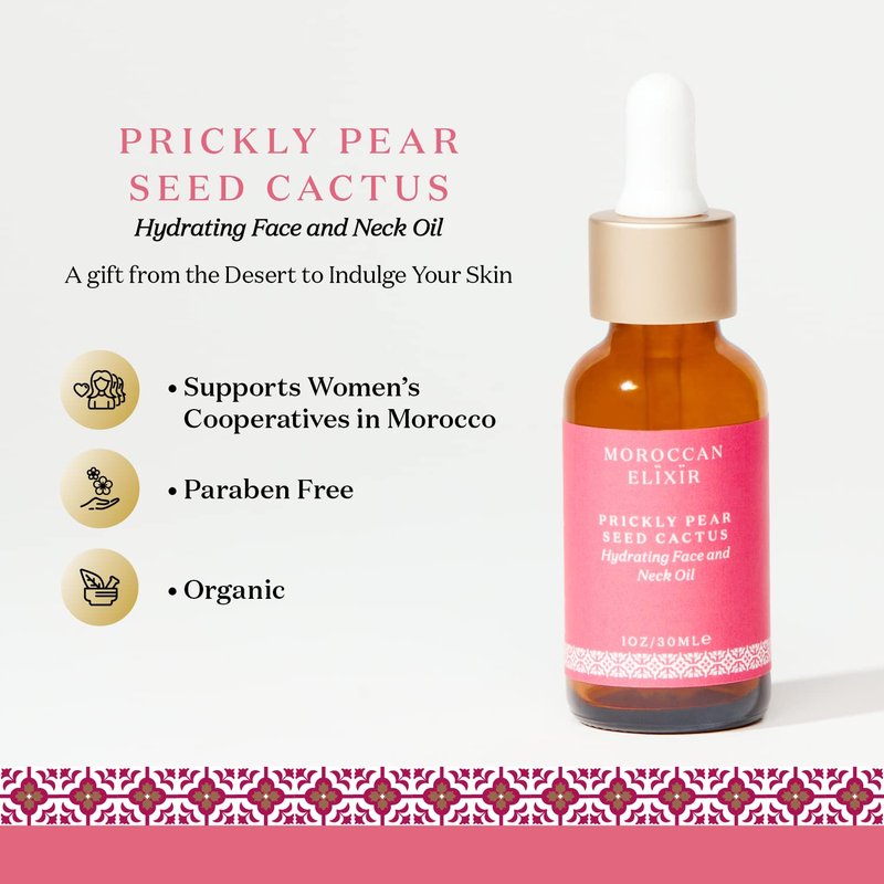 Moroccan Elixir Prickly Pear Face & Neck Cactus Oil For Woman | Restore Aging, Increases Hydrating, & Supports Skin Health | Enriched with Antioxidants, Minerals & Vitamin K | 1 oz