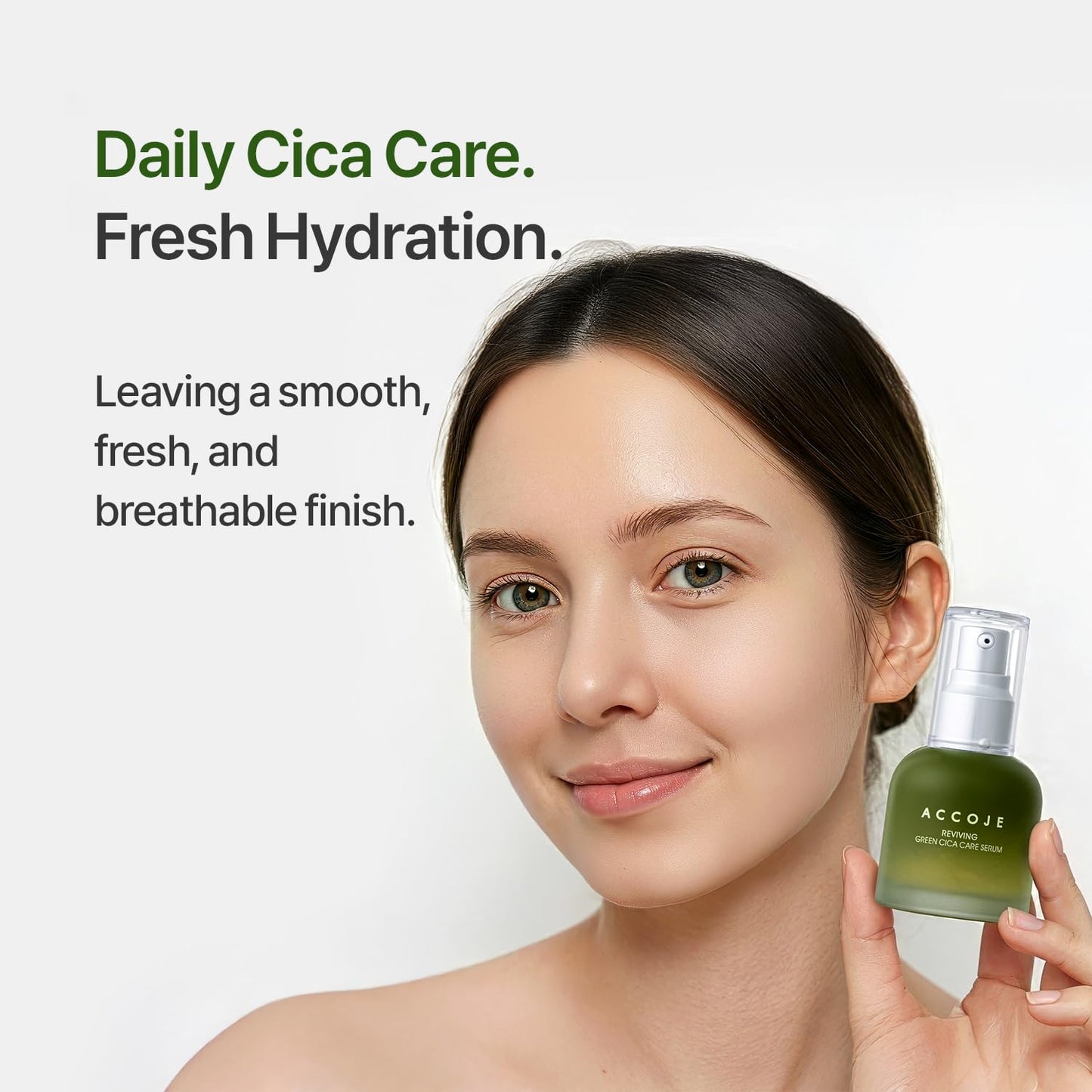 ACCOJE Reviving Green Cica Care Serum with Centella Asiatica, Hydrating & Calming Facial Serum, Jeju Botanical Korean Skin Care, Radiant and Healthy-Looking Skin (1.69 fl. oz)