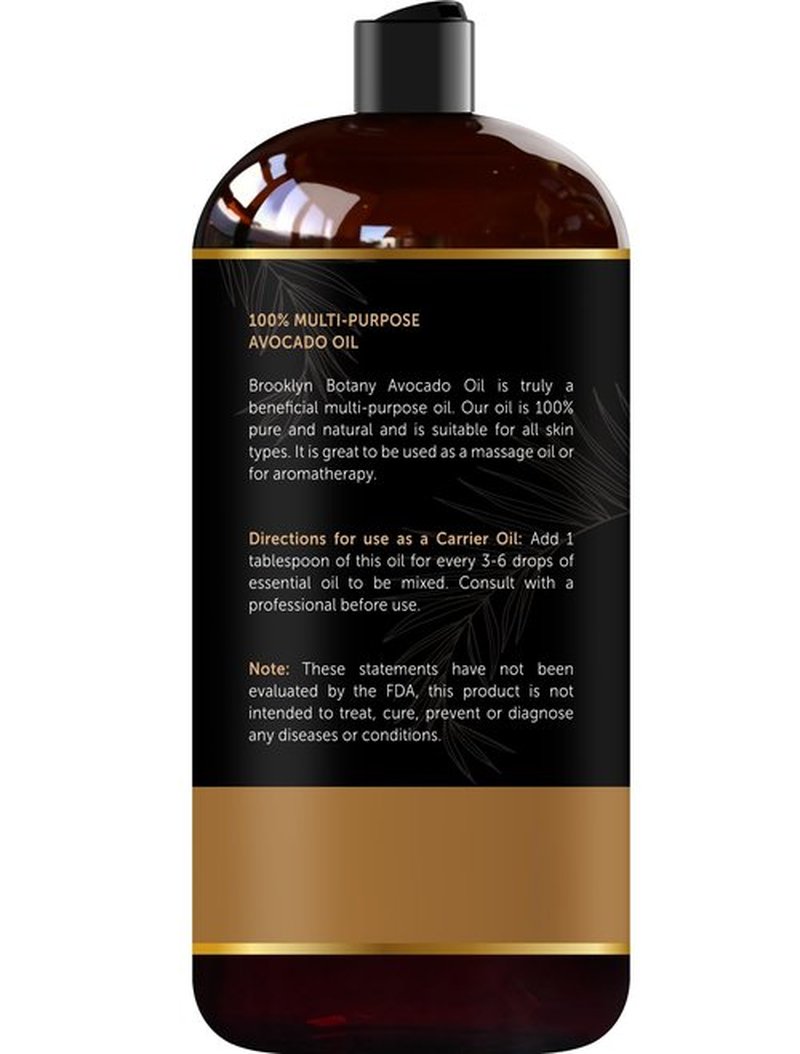 Brooklyn Botany Avocado Oil for Skin, Hair and Face – 100% Pure and Natural Body Oil and Hair Oil - Carrier Oil for Essential Oils, Aromatherapy and Massage Oil – 28 fl Oz