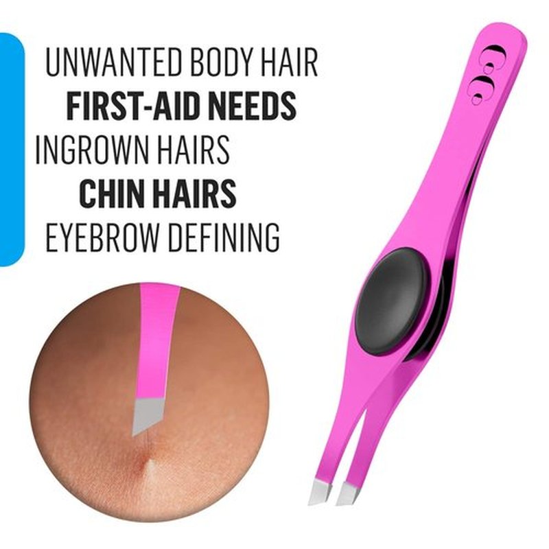 Slanted Professional Tweezers for Eyebrows & Plucking – Precision Tweezers for Women Facial Hair Removal, Ingrown Hairs, Men Grooming Kit – Sharp Tweezer has Silicone Grip by CoCo’s Closet, Pink