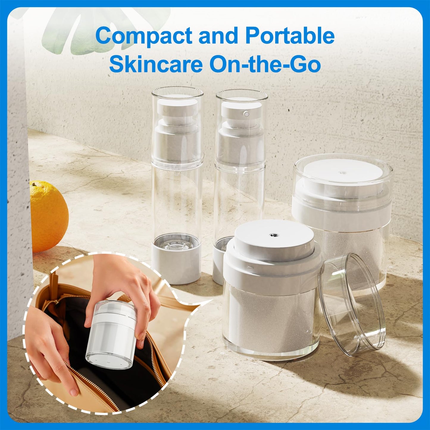 4 Pack Airless Pump Jar, 1.7 oz Pump Moisturizer Container,Travel Skincare Bottles,Travel Size Containers for Cream,Moisturizer&Lotion Leak-Proof Portable Dispenser for Toiletries