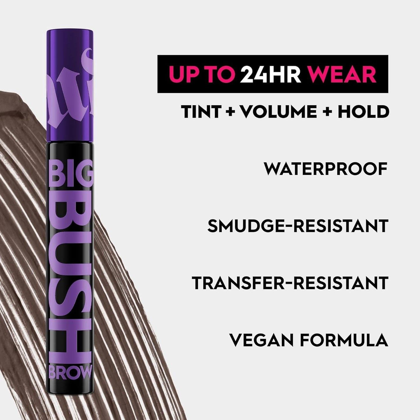 Urban Decay Big Bush Volumizing Tinted Eyebrow Gel, Waterproof, Smudge-Resistant, Flake-Resistant, Buildable Brow Gel Fibers, Long-lasting, Up to 24 HR Hold, Nourishing Castor Oil, Vegan - 0.19 fl oz