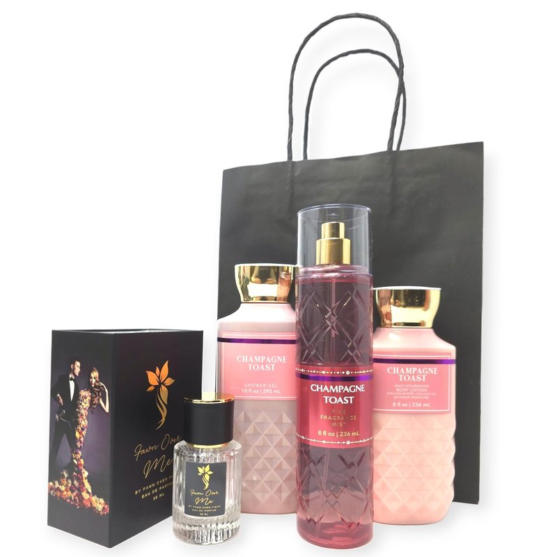 Bath and Body Champagne Toast Trio Gift Set with Fawn Over Me Perfume and Gift Bag