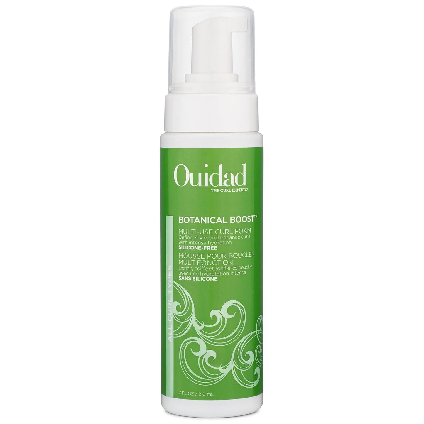 Ouidad Botanical Boost Multi-Use Mousse for Curly Hair, 7 fl oz, Lightweight Hair Styling Foam, Curl Enhancer Restores, Hydrates & Adds Shine, No Silicone, Sulfates & Parabens
