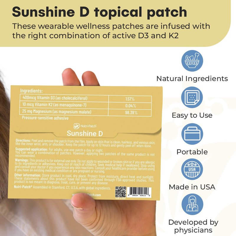 NUTRI-PATCH Sunshine D Topical Patch, Infused with D3, K2, Magnesium, 30 Count