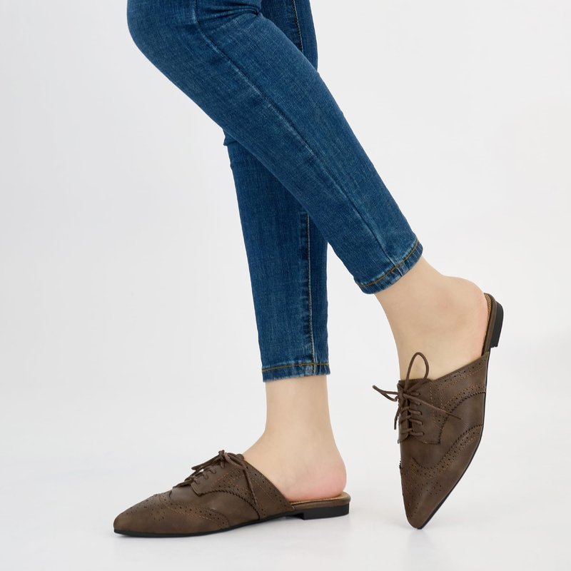 Decould sylf Womens Mules Flats 2026: Comfortable Pointed Toe Shoes Slip On Slingback Loafers with Lace Up for Business Office